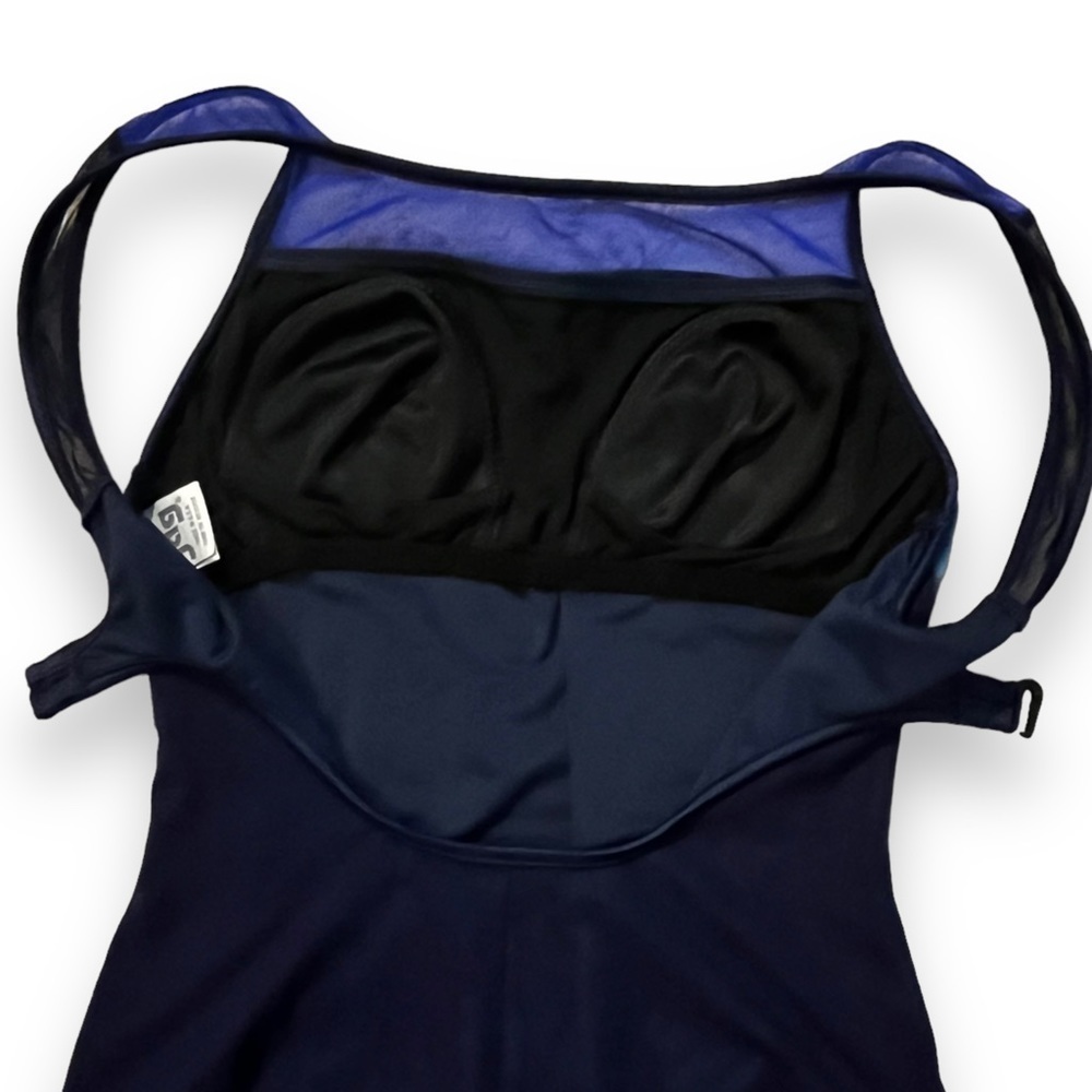 VTG 90s JAG Swimsuit One Piece Navy Mesh Lined Cut Out Back Shelf Bra Size10 - Picture 8 of 11